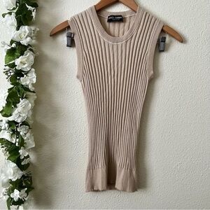 Dolce & Gabbana Cashmere Silk Blend Beige Ribbed Sleeveless Sweater Knit Top